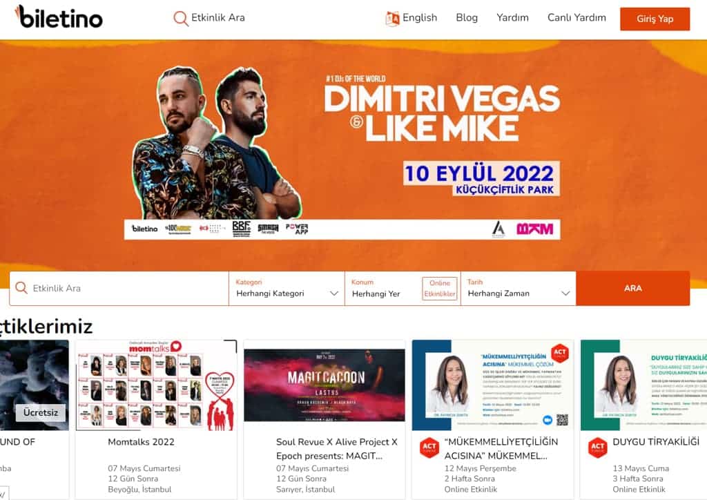 etkinlik pazarlama ve bilet satış platformu biletino