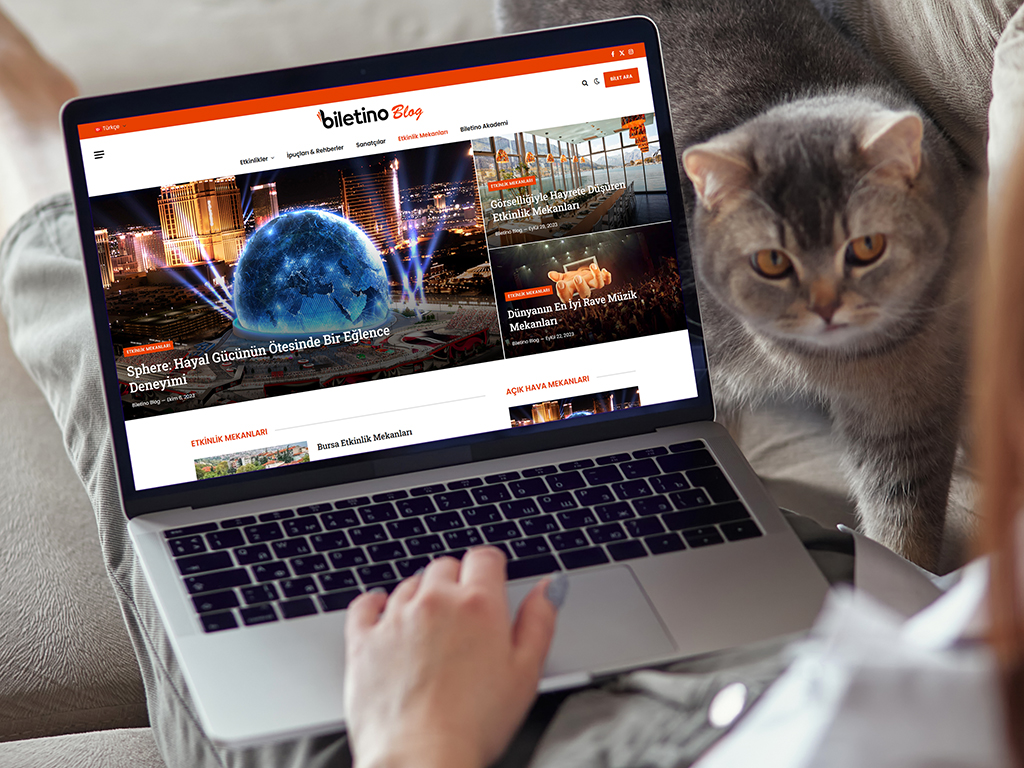 Biletino Blog masaüstü görünümü laptop üzerinde ve İstanbul'daki etkinlikler